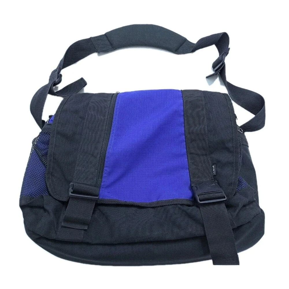 LL Bean Big Briefcase Messenger Bag Laptop Crossbody Black Blue Travel OFM42